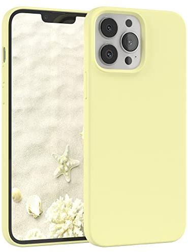 EAZY CASE Premium Silikon Handyhülle kompatibel mit iPhone 13 Pro Max, Slimcover mit Kameraschutz und Innenfutter, Silikonhülle, Schutzhülle, Bumper, Handy Case, Hülle, Softcase, Blass Gelb