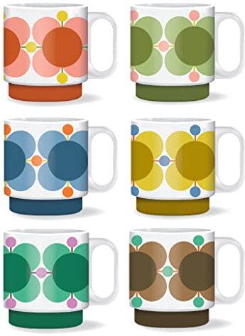 Orla Kiely Set of 6 Stacking Mugs Atomic Flower Gift Boxed