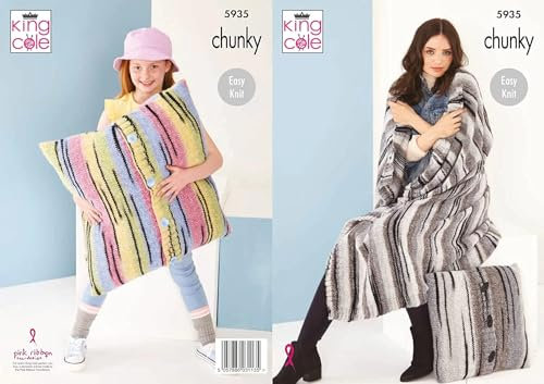 King Cole Chunky Knitting Pattern Easy Knit Blanket & Floor Cushion (5935)