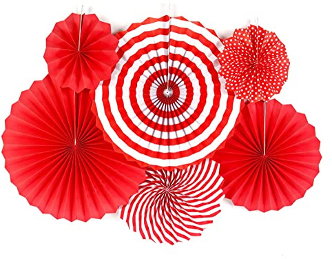 6 Stück Party Dekoration Papier Fächer,Dekorpapier Aufhängen Fächer Hängende Deko Papier Fans Fächer für Party Hochzeit Feier Baby Shower Geburtstag Festival Weihnachten Event Karneval,Rot-Weiss