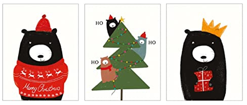 Bear Trio Box of 12 Christmas Cards | Four Each of Three Designs