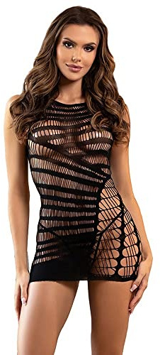 lau-fashion Design Catsuit Kleid Transparenz Body Stocking Fishnet Nylon Dessous S M L XL Größe S/M
