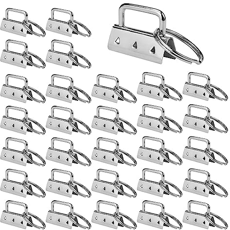FANNAS Schlüsselband Rohlinge 30 Stück 32mm Klemmschließeanhänger mit Schlüsselring Schlüsselanhänger Wristlet Klemmverschluss Anhänger Armband Hardware für DIY handgemachte Lanyards Stoff(Silber)
