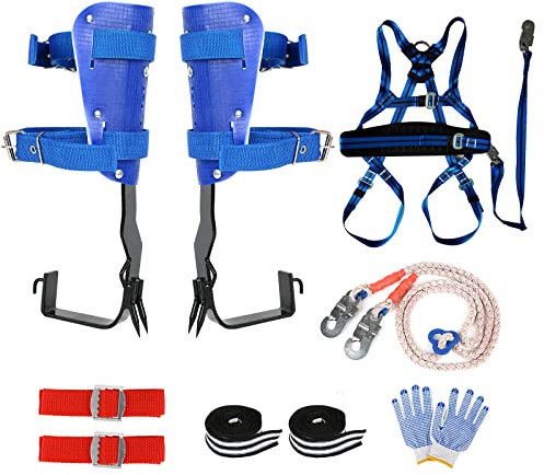 WHXGG Tree Climbing Gear Set, Tree Climbing Spikes and Harness Adjustable Alloy Steel Pole Climbing Double Spurs Non-Slip Strap Pedal for Climbing, Logging, Hunting, Observation & Outdoor Reaction