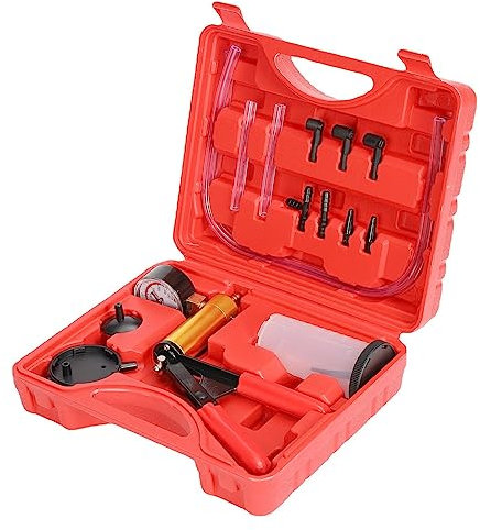 Tsuchiya Kit de bomba de vacío para purga de frenos, 2 en 1, kit de prueba de bomba de vacío manual, herramientas para purgar el sistema de frenos con adaptadores y botella de almacenamiento, freno de