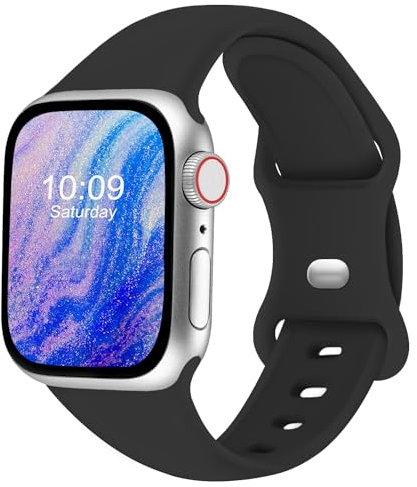 CREFORT Sport Bands Compatible with Apple Watch 46mm 38mm 40mm 41mm 42mm 44mm 45mm 49mm for Women Men, Soft Silicone Accessory Strap Wristband for iWatch Series 11 10 9 8 7 6 5 4 3 2 1 SE Ultra Black