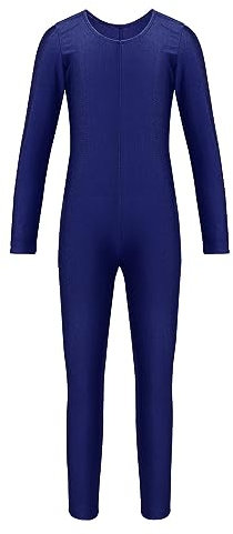 Yeahdor Kinder Mädchen Eiskunstlauf Body Langarm Turnanzug Gymnastikanzug Ganzkörperanzug Ballett Trikot Gymnastik Wettkampf Tanzkleidung A Marine Blau 98-104