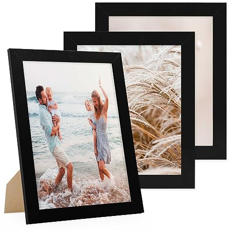 PHOTOLINI Bilderrahmen 20x25 cm Schwarz MDF-Holz, breite Rahmen, 3er Set, modern, bruchsicheres Acrylglas, zum Aufhängen & Aufstellen, extra Zubehör - für Ihre stilvolle Wanddekoration