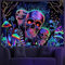 Brrnoo Schwarzlicht Totenkopf Wandteppich, UV reaktiver Totenkopf Wandteppich, Dekorativer, Farbenfroher, Geheimnisvoller, Handgefertigter Schwarzlicht Wandteppich mit Zubehör (150 x