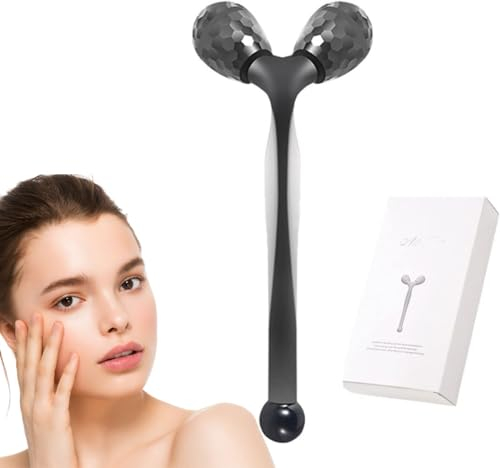 JOCXZI Massagesteine,Toninggeräte für das Gesicht,Gesichtsroller, Facial Beauty Stick V Face Roller Massagegerät Push Shave Eye 3D-Massagegerät (schwarz)