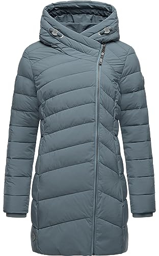 Ragwear Damen wasserdichter Regenmantel Wintermantel warm gefüttert Steppmantel lang mit Kapuze Teela Grey Gr. M
