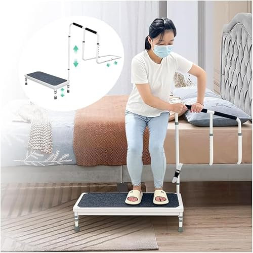 Bed Step Stool with Rail for High Beds Adults Elderly Bedside Assist Step Up Foot Stool with Handle Medical Bed Stairs Helper Stepping Stool with Handrail Bed Railing Handicap Wide Step Ramp - 400lb