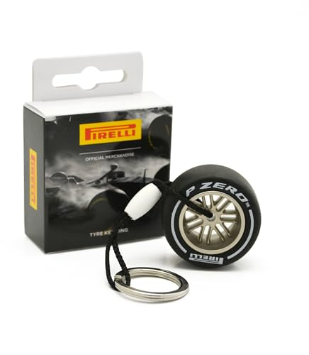F1 Pirelli Motorsport Offizieller Merchandise-Schlüsselanhänger mit Gummiradreifen, harter Reifen, Weiß