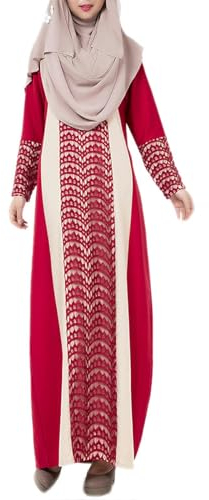 WSZJLN Arabisches muslimisches Abaya Ethnisches langes Rock-Spitzenkleid Nahöstliche Kleidung - Rot (ohne Kopftuch) - XXL