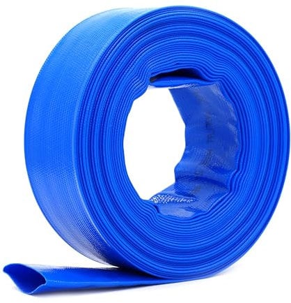 15m x 25mm (1 Inch) Diameter Layflat Discharge Pond Hose Pipe Lay Flat Submersible Pump Water Pump Hose, Blue
