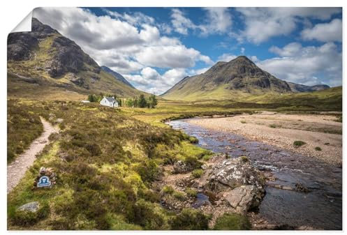ARTland Wanddeko Poster & Kunstdrucke Wandposter 60x40 cm Querformat Landschaften Idyll Natur Fluss Berge Haus Glencoe Highland Schottland U4XT