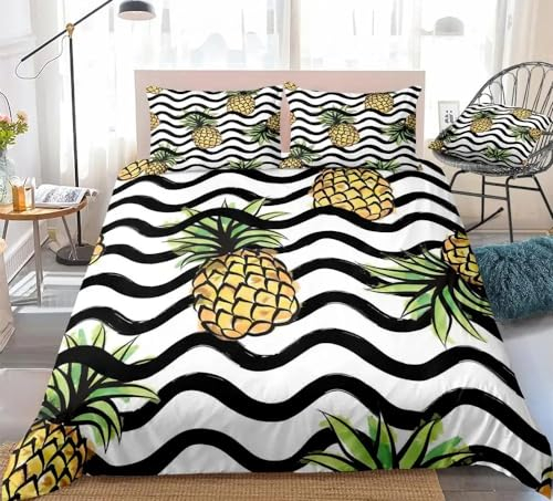 MDKLXIDF Bettwäsche 135x200 cm Ananas Weich Mikrofaser Bettbezug Set Für Jungen Mädchen Einzelbett, Hypoallergen Bettbezüge mit Reißverschluss und 1 Kissenbezug 80x80 cm