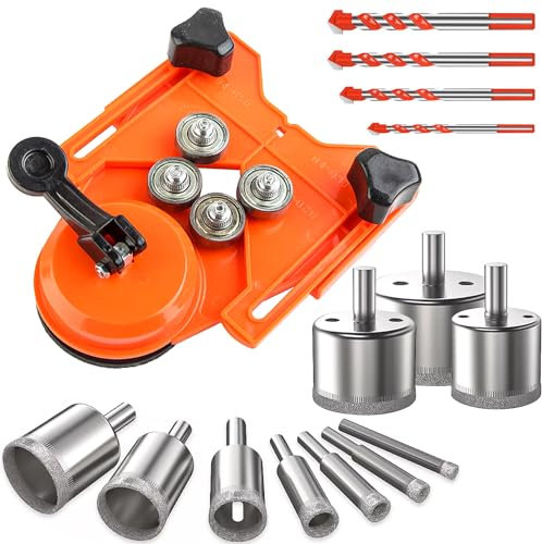 Hole Saw Sets, Diamond Drill bits for Porcelain Tiles, 16PCS Hole Core Drill Tile with Adjustable Guide Jig Fixture for Tile, Ceramic, Glass, Porcelain, Marble