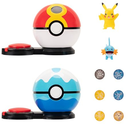 Pokémon PKW3652 - Surprise Attack Game - Pikachu vs. Hydropi, offizielles Spielset mit Zwei Pokebällen und Figuren