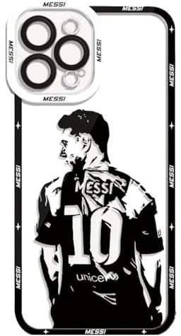 EZB Lionel Messi Themed iPhone Phone Case | Black and White Clear Flexible Shock Absorbant Cool Phone Cover | Messi 10 Shirt Clear Case (iPhone 13)