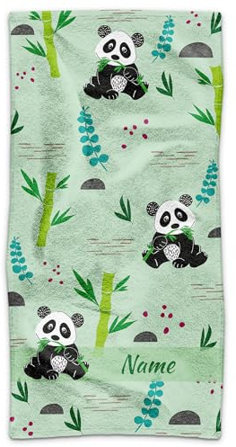 PR Print Royal Kinder-Handtuch mit Name für Mädchen - personalisiert, Panda | Geschenk für Mädchen und Jungen, Baumwolle, 70 x 140 cm
