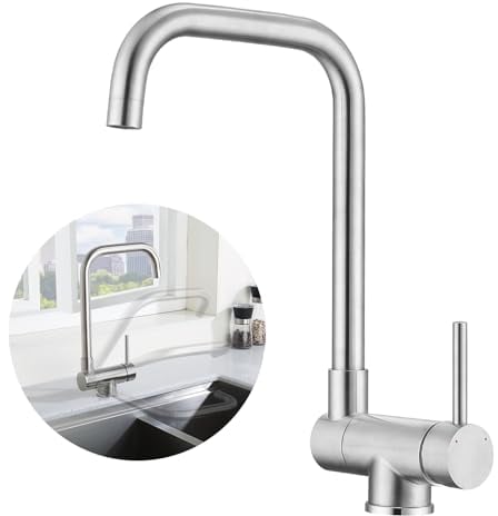 WOOHSE Vorfenster Küchenarmatur, Wasserhahn Küche 360° Drehbare, Armatur Küche Unterfenster Klappbar 180°, Spültischarmatur aus Edelstahl Gebürstet