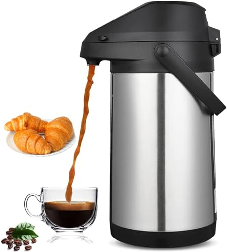 4L Pumpkanne Thermoskanne Isolierflasche mit Pumpe,Pump-Kaffeekanne mit Tragebügel,Pumpkanne aus poliertem Edelstahl Thermos-Getränkespender,360° drehbarer Boden, für Kaffee Tee Heiße & Kalte Getränke