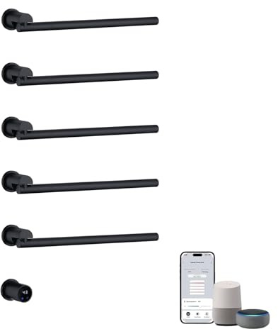 Sèche Serviette Électrique Intelligent Encastrée Installation, 93W WiFi Sèche-Serviettes électrique Encastrable Mural 180° Rotatif avec APP, Écran LED, Minuterie, Thermostat, Noir