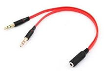 Cable Adaptador Jack 3.5mm Hembra a Doble Jack 3,5mm Macho Auriculares y micrófono Rojo