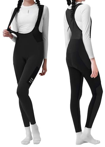 INBIKE Salopette Ciclismo Donna Invernale Pantaloni Bici da Strada con Fondello Pantaloni Ciclismo con Bretelle Antivento in Pile Salopette Bici Termico con Tasche Salopette MTB Antishock Riflettente