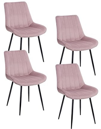 Baroni Home Lot de 4 chaises modernes avec revêtement en velours et pieds en acier noir, fauteuil de salon, chambre à coucher, salle à manger, 53 x 86 x 44 cm, rose poudré