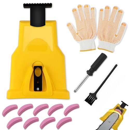 Kettensäge Schärfgerät Kettenschärfgerät Tragbar Chain Saw Sharpener mit 9 Schleifsteinen Manueller Kettenschärfer Kettensägenschärfer Kettensäge Schärfen Set für Jede Kettensäge