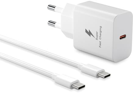25W Chargeur USB C Secteur Charge Rapide pour Samsung Galaxy S25, S24, S23, S22, S21, S20+, FE, Ultra, A15, A54 5G, A55, A56, A34, A35, Note 20, 10, 9, avec câble 1.5M, Adaptateur Super Fast Secteur
