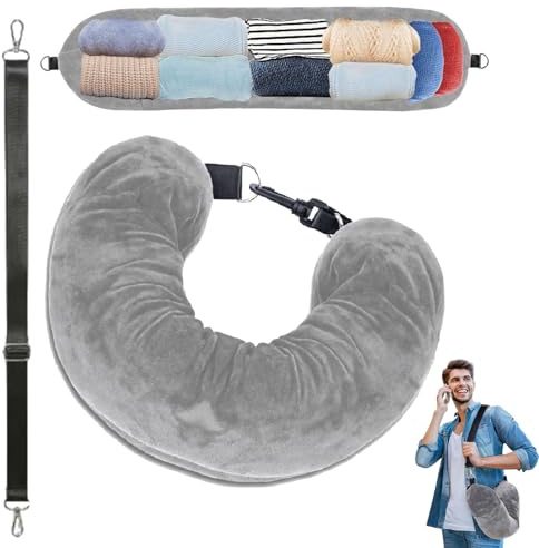 Baieye Nackenkissen Befüllbar, Travel Pillow zum Befüllen | Kristallsamt, Verstellbare Träger, Praktisch Platzsparend, Leicht zu Transportieren