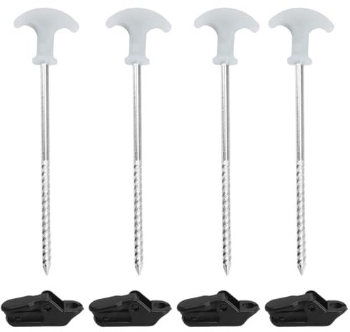 WUSJCOF 4x Zelt-Heringe Aus Stahl, Stabile & Sturmsichere Erdnagel für Camping, Schraubheringe, Robuste Erdnägel mit Gewinde, mit T-Griff (21cm),Gratis 4 Krokodilklemmen