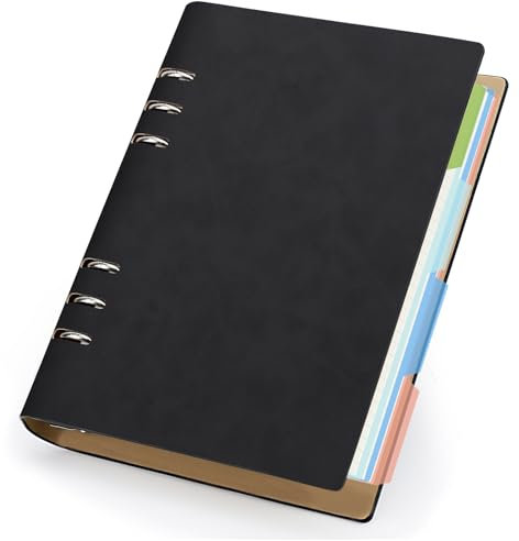 Yarotm Notizbuch A5 Kariert - Ringbuch A5 Nachfüllbar - 14x21cm Notizbuch Leder PU - 100g/m² Ringblock Kariert 5mm - 150 Blatt/300 Seiten Ring Binder Notebook - Notizblock Schwarz