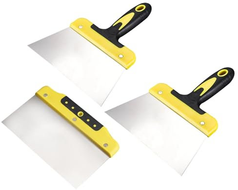 3Pcs Wallpaper Scraper, Grip Handle Paint Scraper, Stainless Steel Scraper Tool Kit, Stripping Knife for DIY Decorating Paint Removal, Filling Putty(Sliver,Size:8inch)