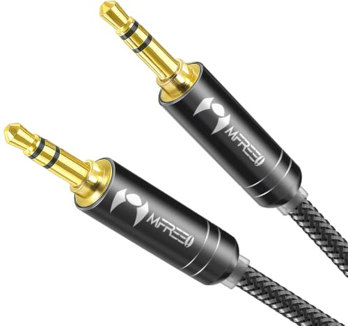 mfreeo 3.5mm Nylon Braided Aux Cable 3.3ft / 1m, Male to Male Audio Cord with Gold-Plated Plugs for Headphones, Car, Home Stereos, Speaker, iPhone, iPad, iPod & More - (Black)