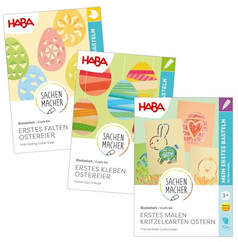 HABA XXL Oster-Bastelset – Ideal für Erstbastler: Ostermotive zum Kritzeln und Ausmalen, Oster-Eier zum Falten, Kleben und Gestalten – Bunte Osterdekoration – Ab 3 Jahren – 2013009