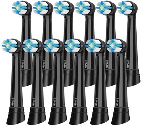 12er Intelligente Reinigung IO Aufsteckzahnbürsten Kompatibel mit Oral b iO 3/4/5/6/7/8/9/10 Series Elektrischen Zahnbürstea, IO Zahnbürste Aufsätze Kompatibel mit Oral b iO(Schwarz)