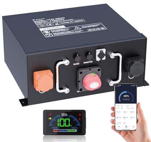 12V 320Ah RV LiFePO4 Lithium Battery, Bluetooth Lithium Battery, 250A BMS, up to 15000 Cycles, Max.4096Wh Energy with Low Temp Cut off, Perfect for RV. with APP Monitoring& LCD Display