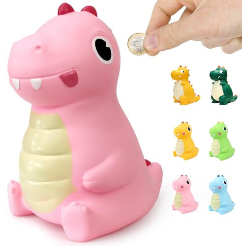 LEcylankEr Spardose Kinder Dinosaurier Sparschwein Taufgeschenke für Jungen Mädchen Money Box aus Sicheres PVC-Material Gut für Dekoration Spielzeug Geschen (Neu - Rosa)