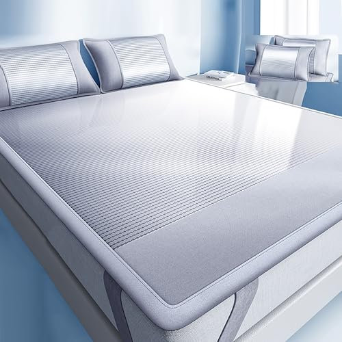 Bequeme Kühlmatte für Menschen Eisseide mit Kissenbezug für Erwachsene, Kühlende Bettauflage für Sommerschlafmatte, Schlafsaal & Familie(Gray,W 80cm x L 190cm/31.5 x 74.8)