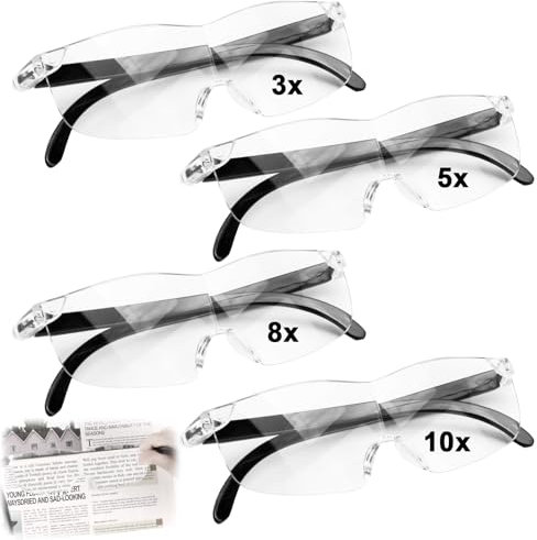 teasteam 4Pcs 300%, 500%, 800% 1000% Lunette Loupe de Lecture Loupe Grossissante Anti Lumière Bleue Lou-PE Bijoutier Artisanat TR90 Porte Lunette pour Âgé Homme Lire Couture Réparations Montres