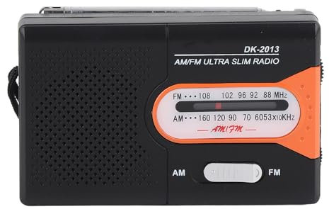 Portable AM/FM Radio with Long Range Reception, Battery Operated Emergency Radio with Speaker, Headphone Jack & Pocket Size Design for Indoor, Outdoor, and Emergency Use (Black Orange)