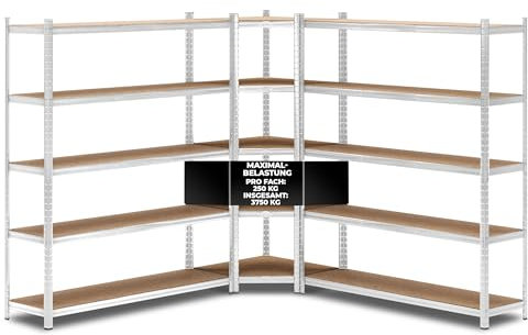 ALL Premium Schwerlastregal Eckregal 180x70x40 cm + 2X 180x150x40 cm Silber - 1250kg Traglast – stabiles Eckregal stehend, vielseitiges Regalsystem, Corner Shelf, ideal für Keller & Lager