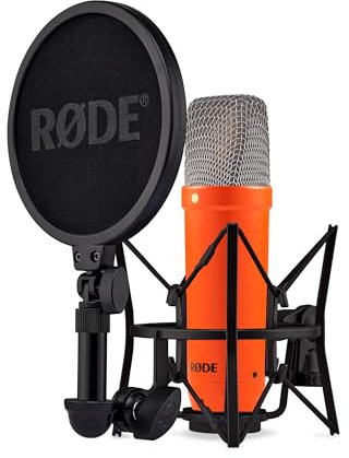 RØDE NT1 Signature Series Large-diaphragm Condenser Microphone with Shock Mount, Pop Filter and XLR Cable for Music Production, Vocal Recording, Streaming and Podcasting (Orange)