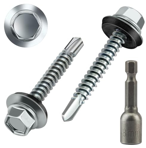 Poeland 50 viti per lamiera trapezoidale, 4,8 x 35 mm, viti autofilettanti con rondelle EPDM, viti esagonali, viti per trapano, lamiera ondulata con 1 chiave a bussola