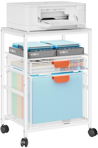 Marbrasse Chariot de Rangement à Roulettes,Imprimantes Multifonction,Meuble de Rangement pour Classeurs avec Tiroirs,Chariot pour Imprimante 3D,Bureau à Domicile(Blanc)