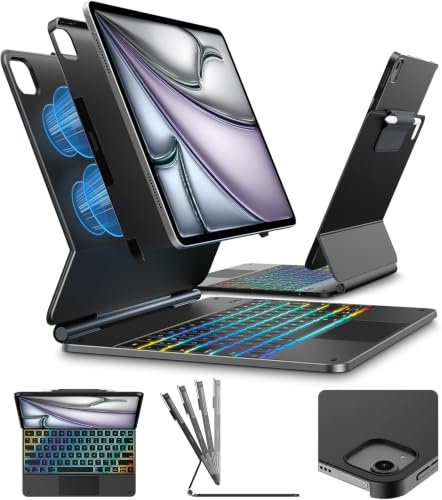 typecase Edge+ - Custodia per tastiera per iPad Air 13 (M3 2025 / M2 2024), custodia posteriore staccabile ultra sottile, modalità ritratto e digitazione, trackpad integrato, retroilluminazione a 11